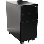 Slimline Steel Mobile Pedestal 2 Drawer  1 Lateral Filing Drawer With Lock  610Hx300Wx472mmD Black