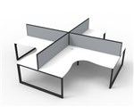 IOS Rapidline Deluxe Infinity 4 Person Corner Workstation Black Loop Leg  Screen 3000mmW x 3000mmW  White Top