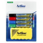 ARTLINE WHITEBOARD STARTER KIT Magnetic Eraser  4 x 577 Bullet Markers