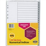 Marbig A4 Indices Dividers 120 PP  Grey