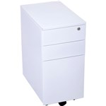 Steel Slimline Mobile Pedestal  White  1 Lateral Filing Drawer  2 Standard Drawers H610mm x W300mm x D472mm