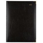Business Diary Quarto Size  Day To Page Leathergrain Padded Cover  Black 