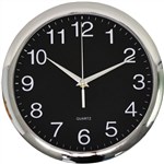ITALPLAST WALL CLOCK 30cm Chrome FrameBlack Face 