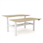 Electric Height Adjustable Double Sided  Scalloped Desk 1500mm x 750mm  New Oak Top White Frame
